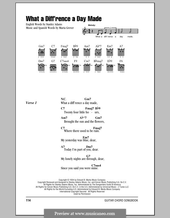 What a Diff'rence a Day Made (Jamie Cullum): Текст, аккорды by Maria Grever