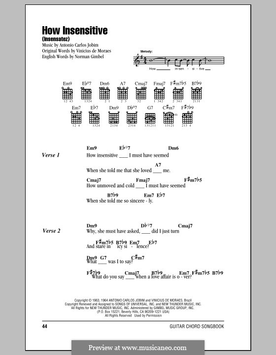 How Insensitive (Insensatez): Текст, аккорды by Antonio Carlos Jobim