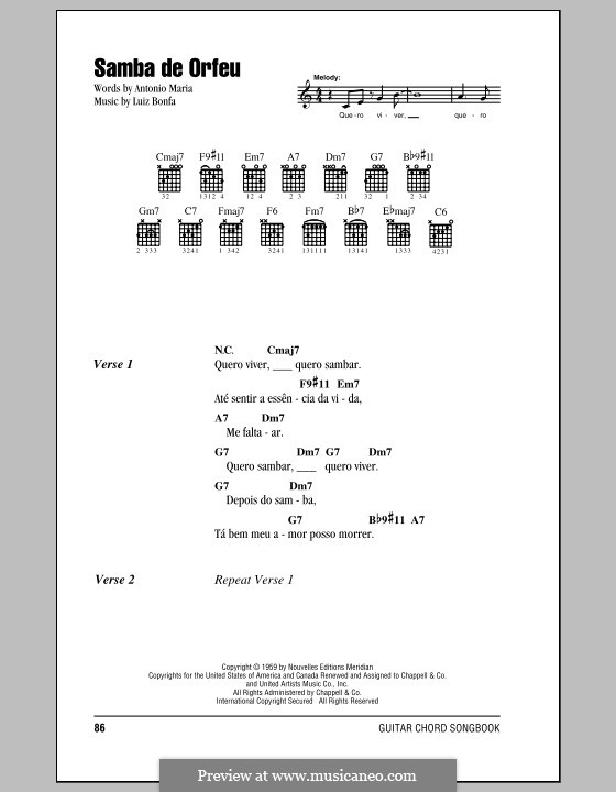 Samba de Orfeu: Текст, аккорды by Luiz Bonfa
