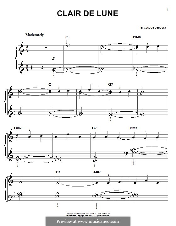 No.3 Лунный свет, для фортепиано: Легкая версия для фортепиано (с аккордами) by Клод Дебюсси