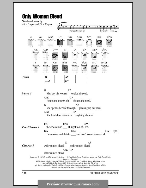 Only Women Bleed: Текст, аккорды by Alice Cooper, Dick Wagner