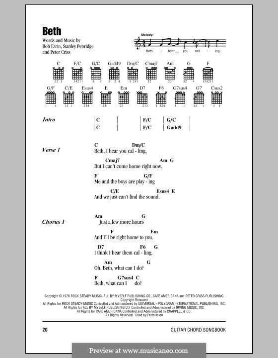 Beth: Текст, аккорды by Bob Ezrin, Peter Criss, Stan Penridge