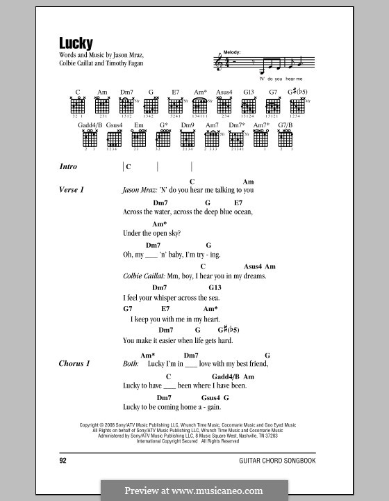 Lucky: Текст, аккорды by Colbie Caillat, Jason Mraz, Timothy Fagan