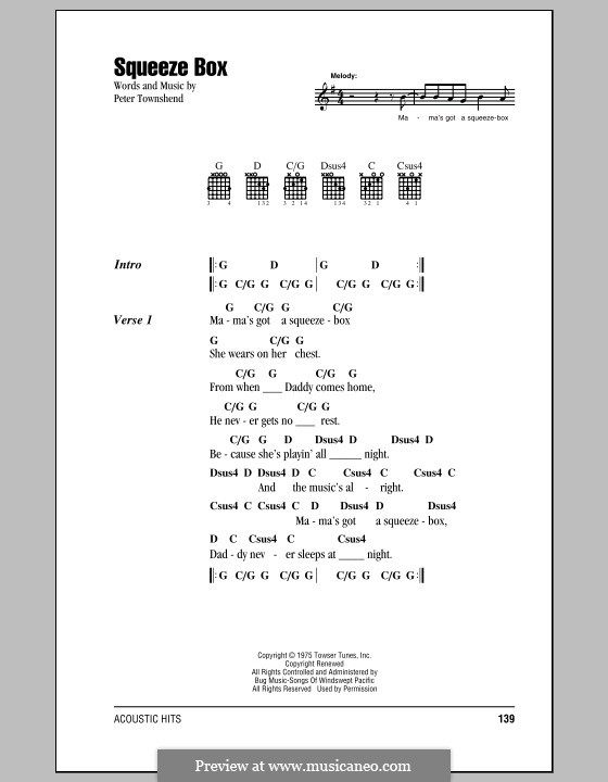 Squeeze Box (The Who): Текст, аккорды by Peter Townshend