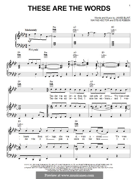 These are the Words (James Blunt): Для голоса и фортепиано (или гитары) by Steve Robson, Wayne Anthony Hector