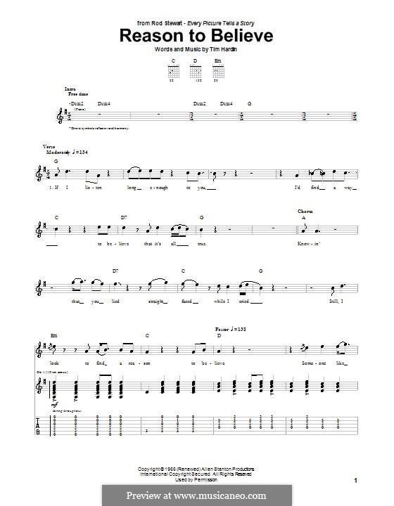Reason To Believe: Для гитары с табулатурой by Tim Hardin