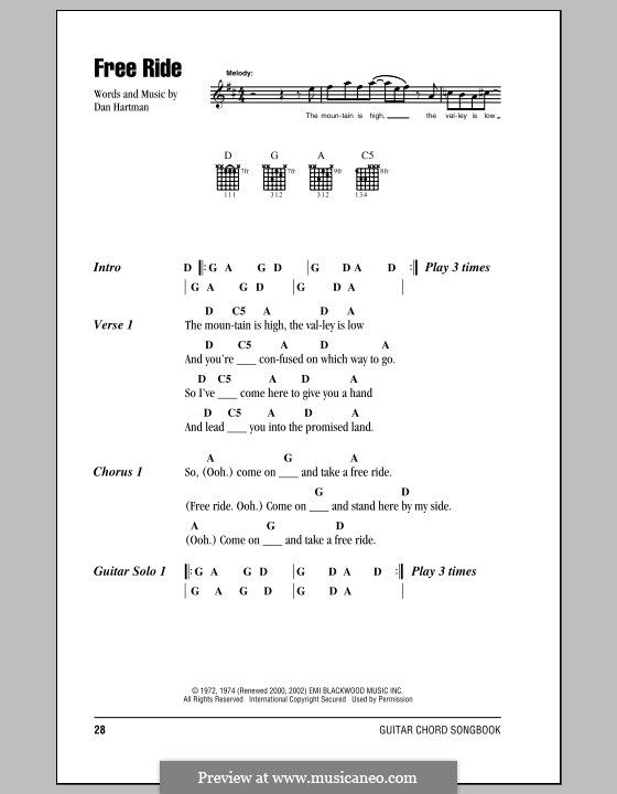 Free Ride (Edgar Winter Group): Текст, аккорды by Dan Hartman