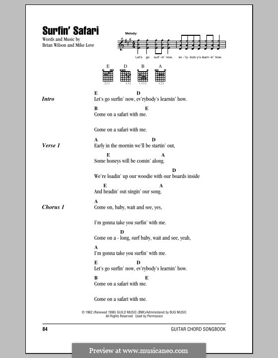 Surfin' Safari (The Beach Boys): Текст, аккорды by Brian Wilson, Mike Love