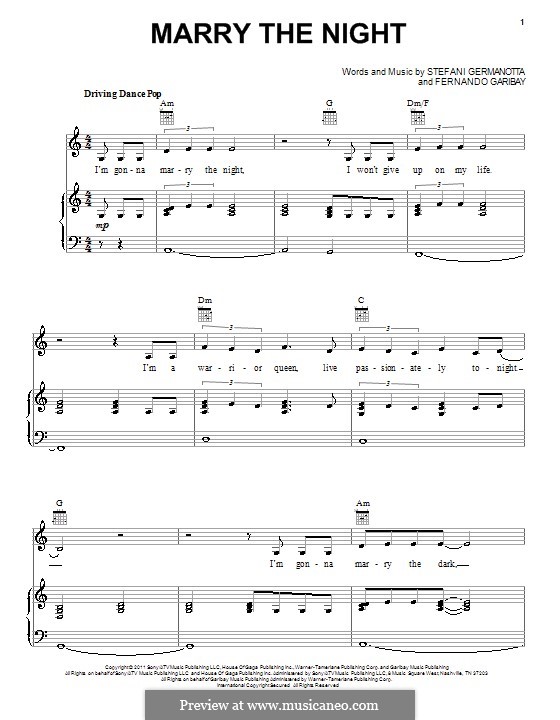 Marry the Night (Lady Gaga): Для голоса и фортепиано (или гитары) by Fernando Garibay, Stefani Germanotta