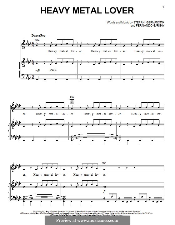 Heavy Metal Lover (Lady Gaga): Для голоса и фортепиано (или гитары) by Fernando Garibay, Stefani Germanotta