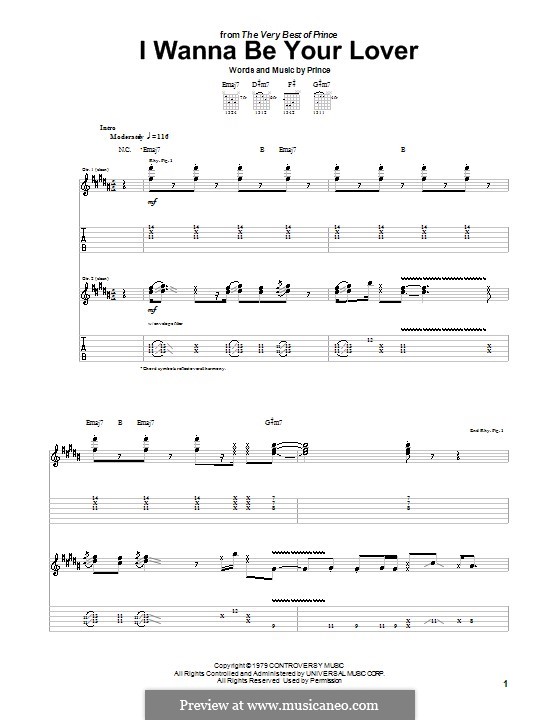 I Wanna Be Your Lover: Гитарная табулатура by Prince