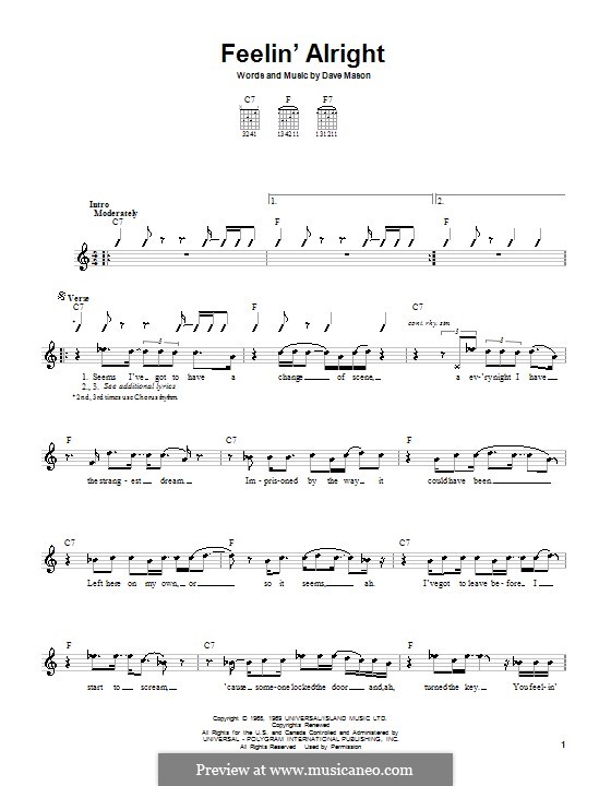 Feelin' Alright (Joe Cocker): Для гитары by Dave Mason
