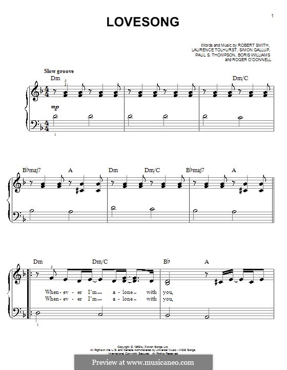 Lovesong (Adele): Для фортепиано (легкий уровень) by Boris Williams, Laurence Tolhurst, Porl Thompson, Robert Gary Smith, Roger O'Donnell, Simon Gallup