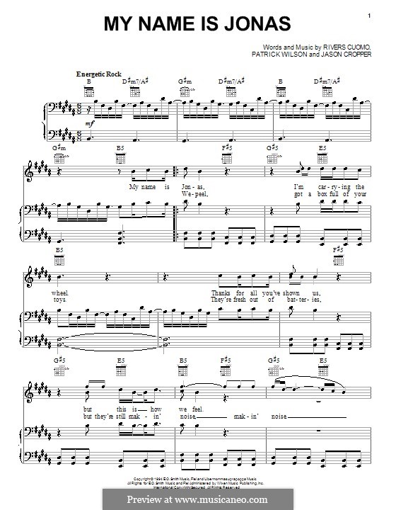 My Name Is Jonas (Weezer): Для голоса и фортепиано (или гитары) by Jason Cropper, Patrick Wilson, Rivers Cuomo