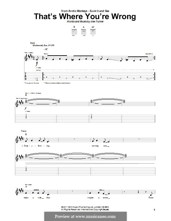 That's Where You're Wrong (Arctic Monkeys): Для гитары с табулатурой by Alex Turner