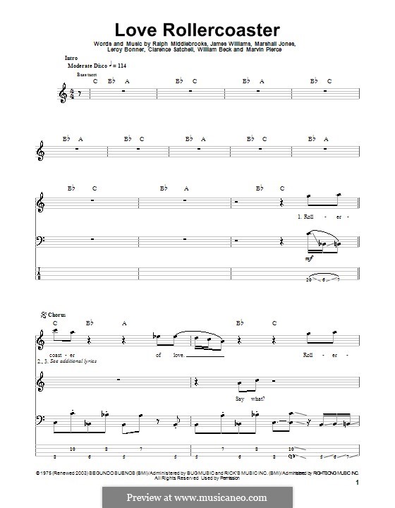 Love Rollercoaster (The Ohio Players): Для бас-гитары с табулатурой by Clarence Satchell, James L. Williams, Leroy Bonner, Marshall Eugene Jones, Marvin R. Pierce, Ralph Middlebrooks, William Beck