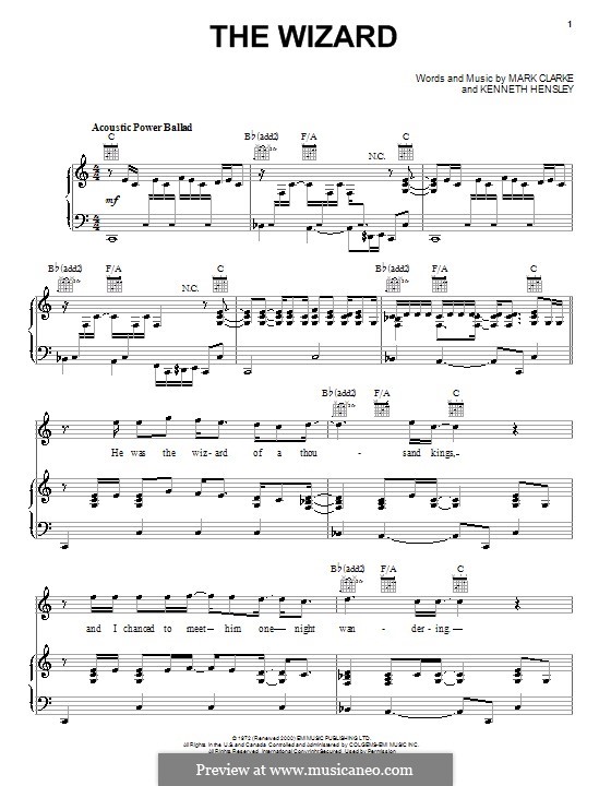 The Wizard (Mark Clarke): Для голоса и фортепиано (или гитары) by Kenneth Hensley