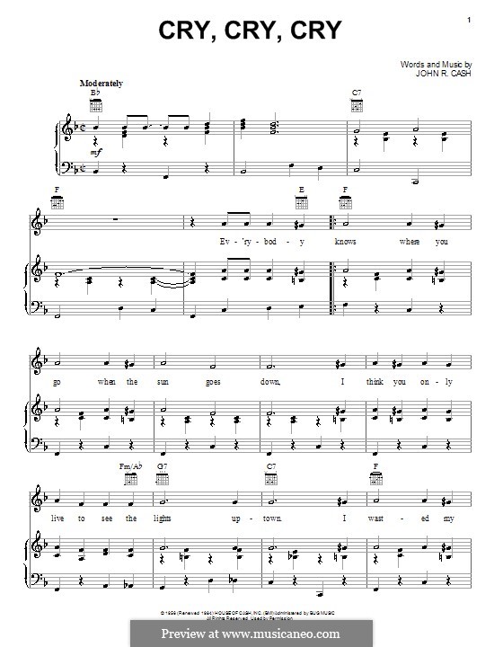 Cry, Cry, Cry: Для голоса и фортепиано (или гитары) by Johnny Cash