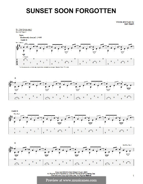 Sunset Soon Forgotten (Iron & Wine): Для гитары by Samuel Beam