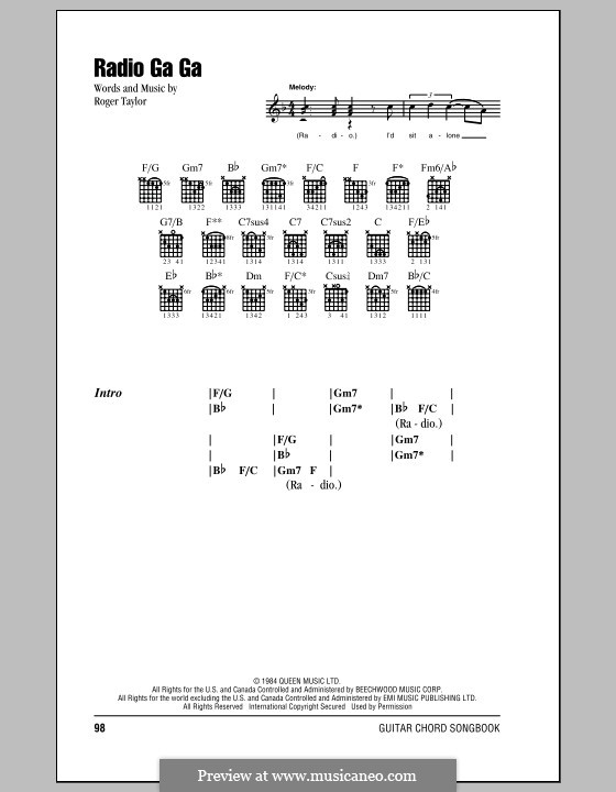 Леди гага аккорды. Queen Radio Gaga Ноты. Radio ga ga текст. Radio Gaga текст. Radio Gaga Roger Taylor.
