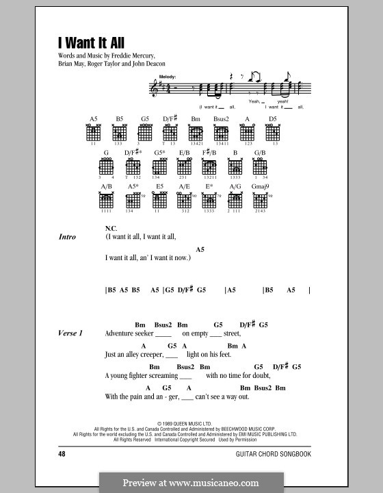 I Want it All (Queen): Текст, аккорды by Brian May, Freddie Mercury, John Deacon, Roger Taylor