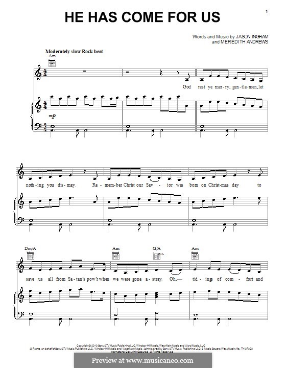 He Has Come for Us (Jason Ingram): Для голоса и фортепиано (или гитары) by Meredith Andrews