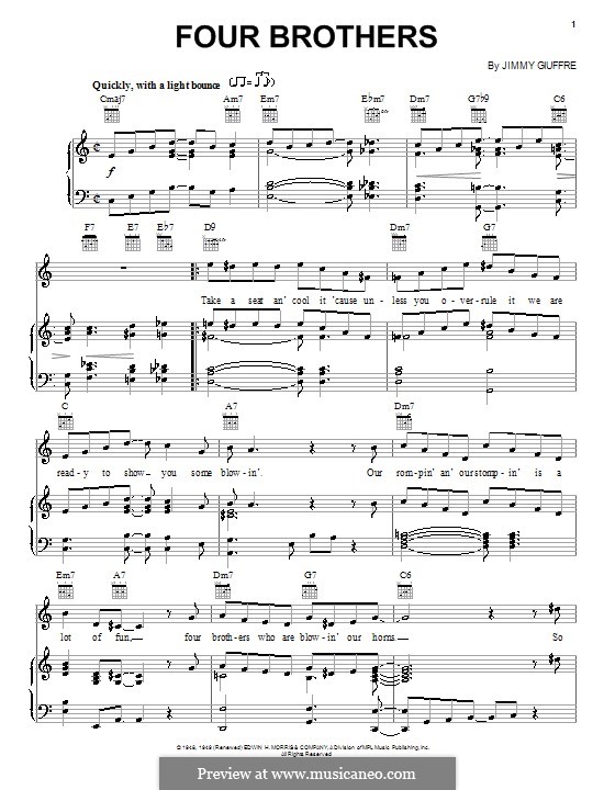 Four Brothers: Для голоса и фортепиано (или гитары) by Jimmy Giuffre