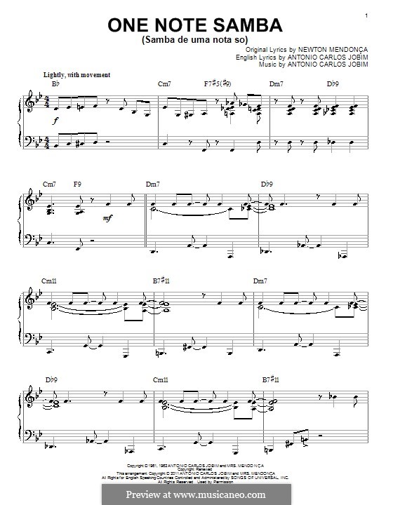 One Note Samba (Samba De Uma Nota): Для фортепиано by Antonio Carlos Jobim