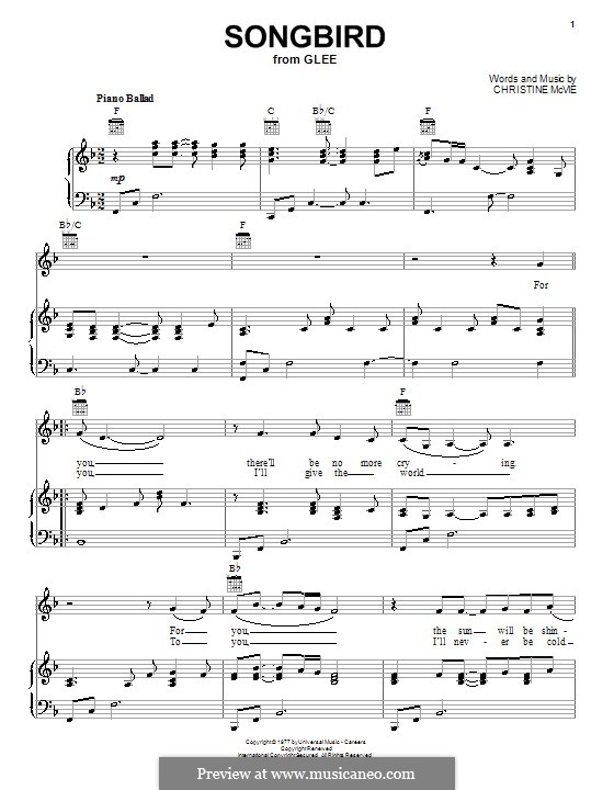 Songbird (Fleetwood Mac): Для голоса и фортепиано или гитары (фа мажор) by Christine McVie