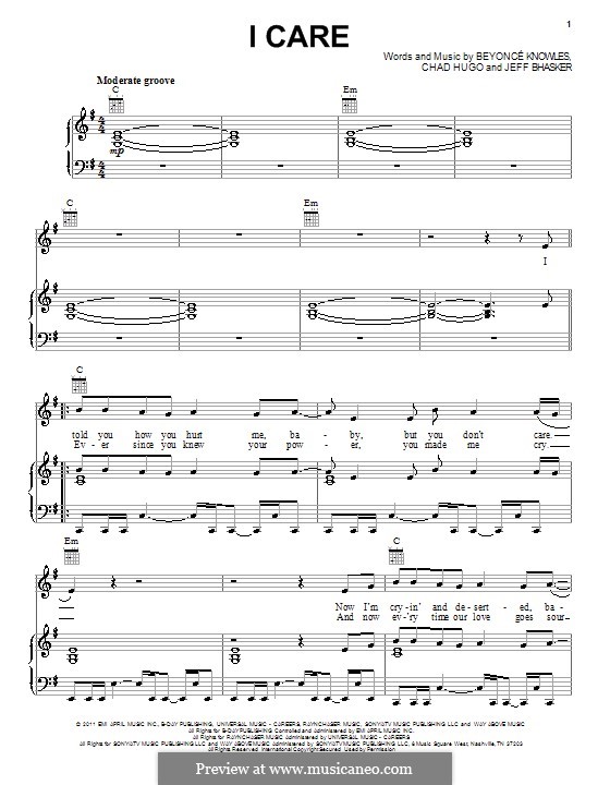 I Care (Beyonce): Для голоса и фортепиано (или гитары) by Charles Edward Hugo, Jeff Bhasker