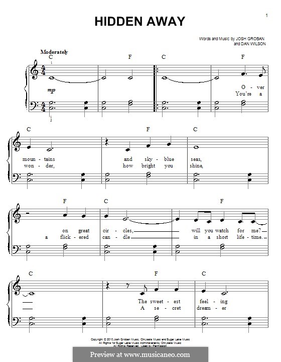 Hidden Away: Для фортепиано (легкий уровень) by Daniel Wilson, Josh Groban