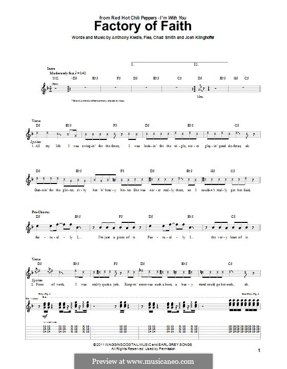 Factory of Faith (Red Hot Chili Peppers): Для гитары (с табулатурой) by Flea, Anthony Kiedis, Chad Smith, Josh Klinghoffer