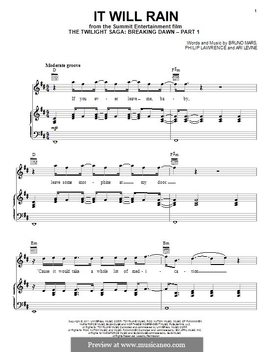 It Will Rain: Для голоса и фортепиано (или гитары) by Ari Levine, Bruno Mars, Philip Lawrence