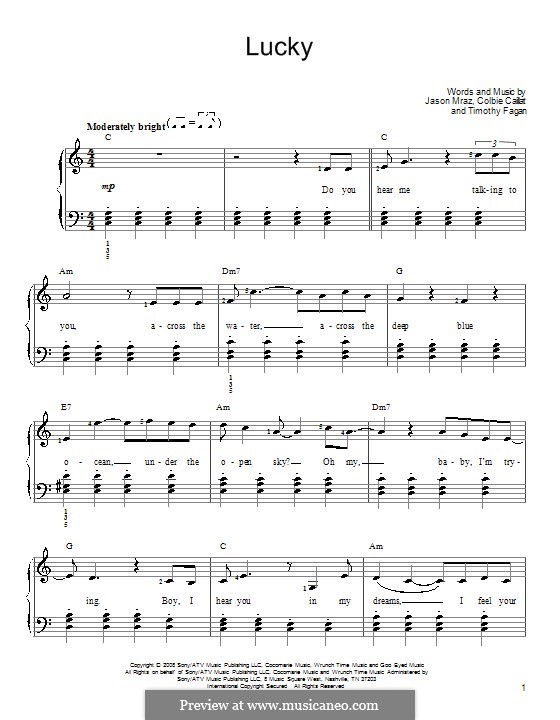 Lucky: Для фортепиано (легкий уровень) by Colbie Caillat, Jason Mraz, Timothy Fagan