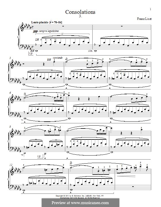 Утешения, S.172: No.3 ре-бемоль мажор (ноты высокого качества) by Франц Лист