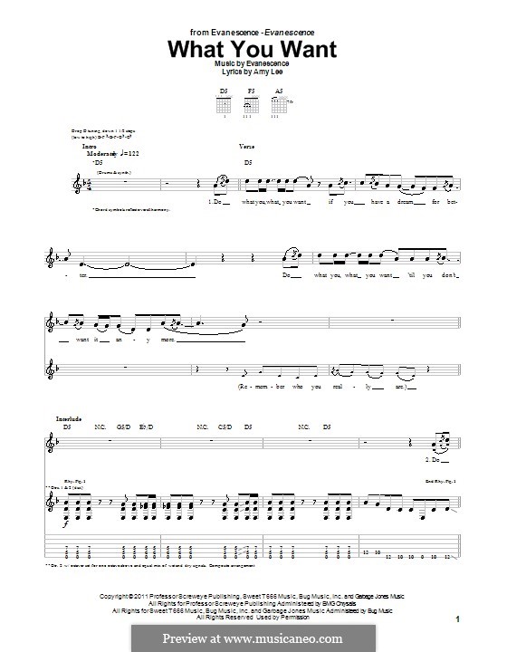 What You Want (Evanescence): Гитарная табулатура by Amy Lee
