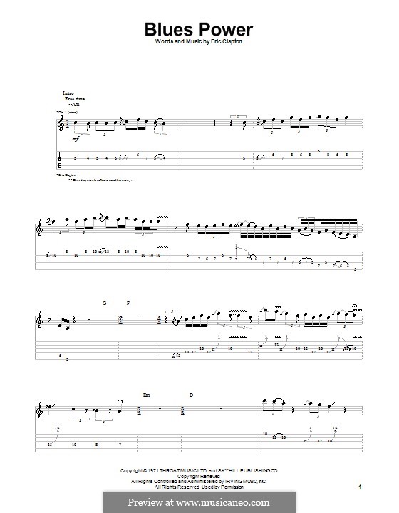 Blues Power: Гитарная табулатура by Eric Clapton, Leon Russell