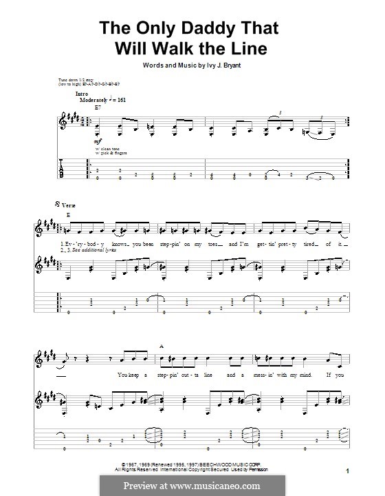 The Only Daddy That Will Walk the Line (Waylon Jennings): Гитарная табулатура by Ivy J. Bryant