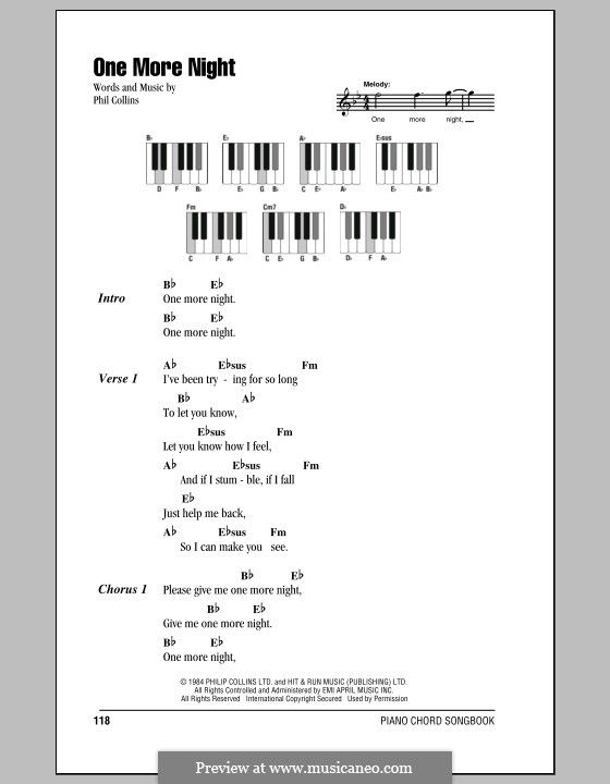 One More Night: Текст и аккорды для фортепиано by Phil Collins