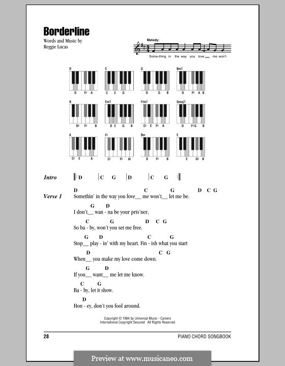 Borderline (Madonna): Текст и аккорды для фортепиано by Reggie Lucas