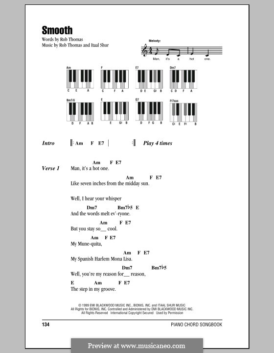 Smooth (Santana featuring Rob Thomas): Текст и аккорды для фортепиано by Itaal Shur, Rob Thomas