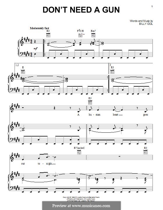 Don't Need a Gun: Для голоса и фортепиано (или гитары) by Billy Idol