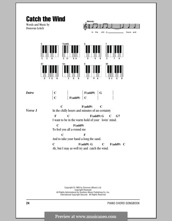 Catch the Wind: Текст и аккорды для фортепиано by Donovan Leitch