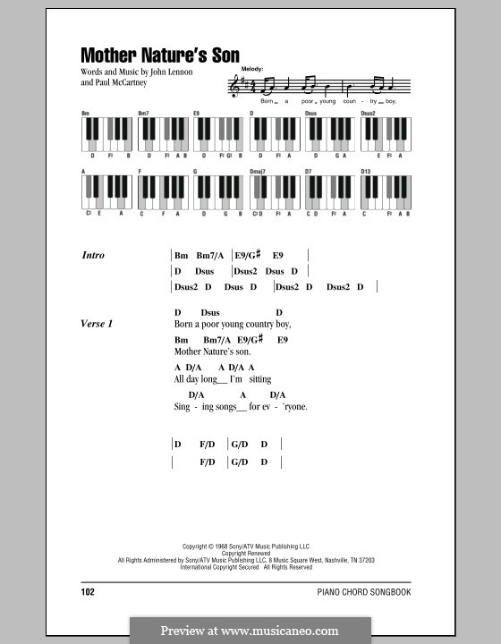 Mother Nature's Son (The Beatles): Текст и аккорды для фортепиано by John Lennon, Paul McCartney