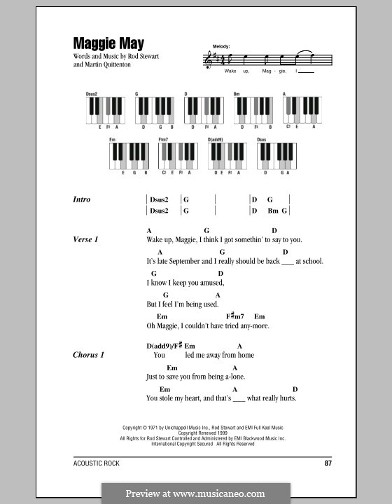 Maggie May: Текст и аккорды для фортепиано by Martin Quittenton, Rod Stewart