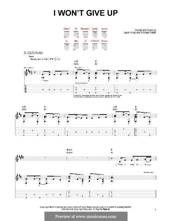 I Won't Give Up: Для гитары by Jason Mraz, Michael Natter