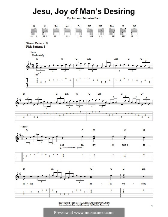 Jesu, Joy of Man's Desiring (Printable Scores): Для гитары by Иоганн Себастьян Бах