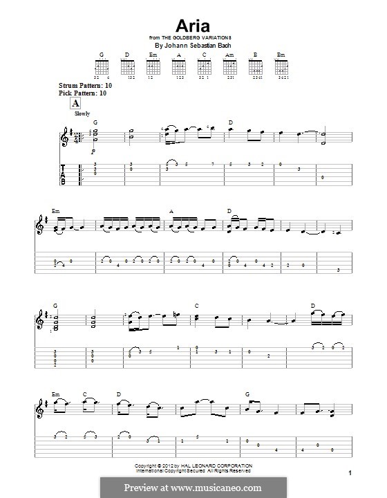 Вариации Гольдберга, BWV 988: Aria, for easy guitar (with tab) by Иоганн Себастьян Бах