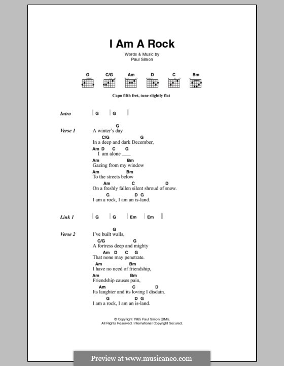 I am a Rock (Simon & Garfunkel): Текст, аккорды by Paul Simon