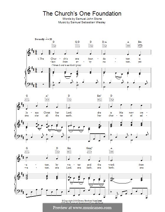 The Church's One Foundation: For voice, guitar and piano by Сэмюэль Себастьян Уэсли